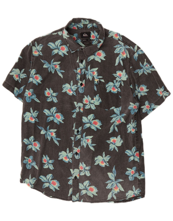 Quiksilver Camisa de manga corta para hombre con corte regular y algodón floral gris grande