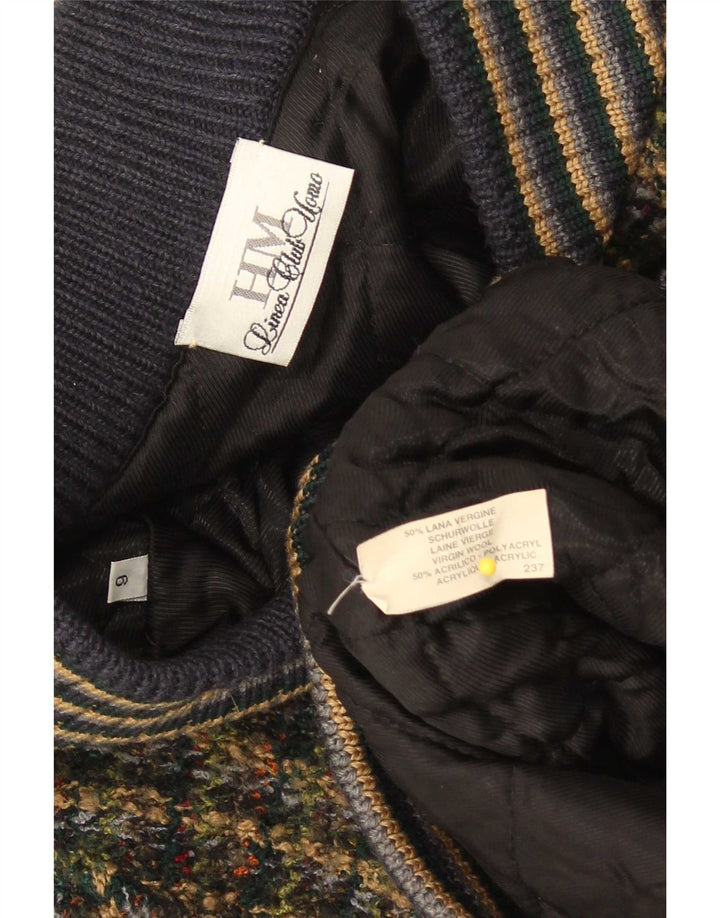 Vintage hombres punto bomber chaqueta 3XL multicolor moteado lana virgen