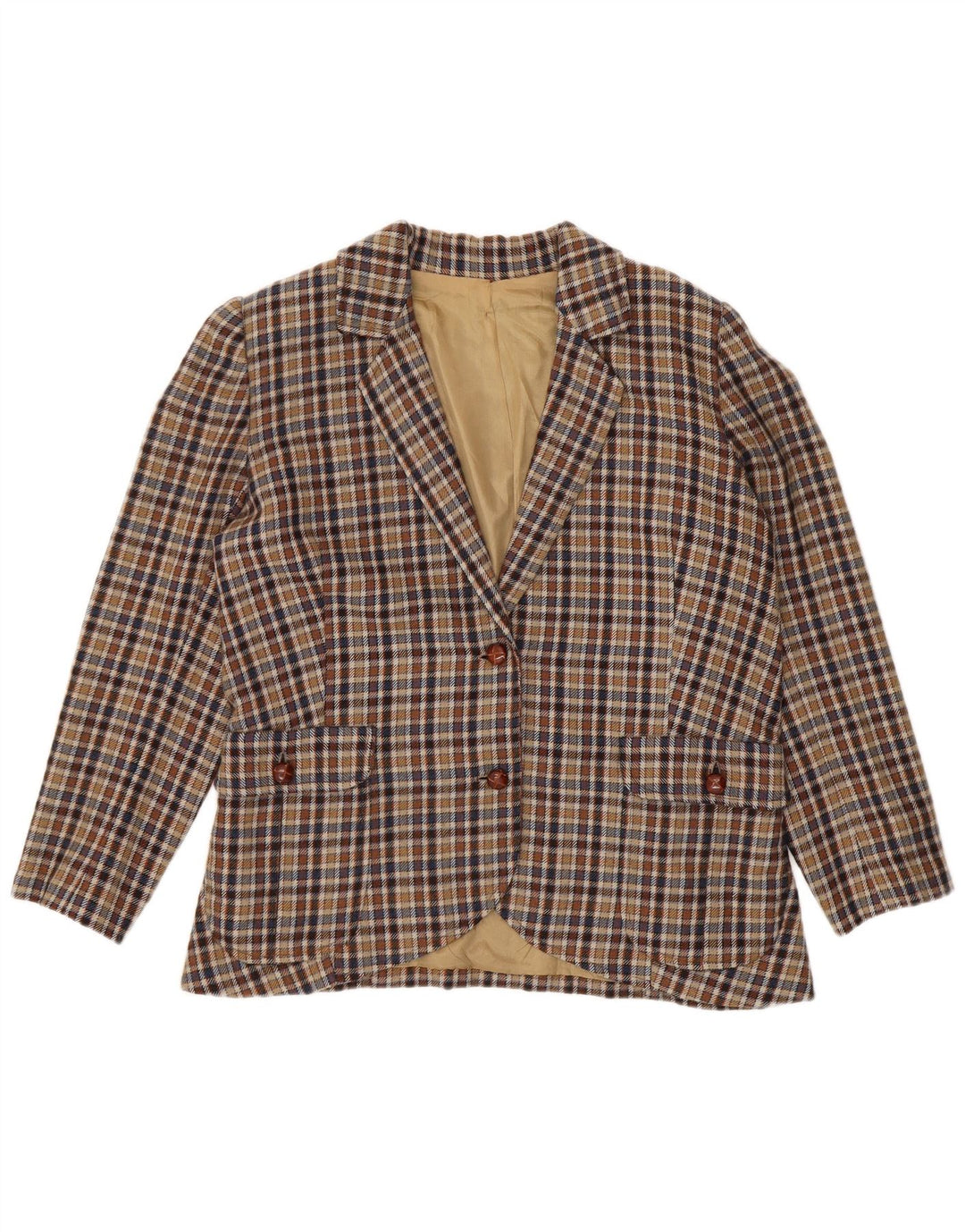 Vintage mujer 2 botones Blazer chaqueta Reino Unido 14 cheque beige medio