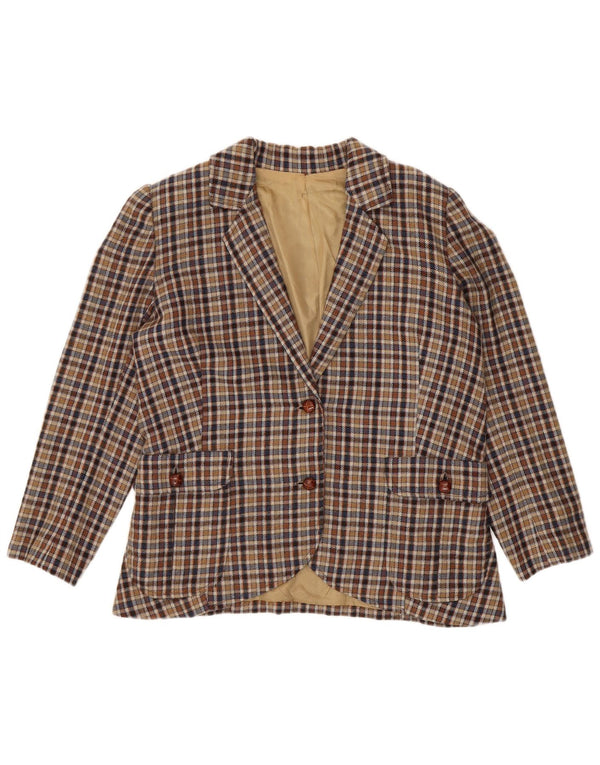 Vintage mujer 2 botones Blazer chaqueta Reino Unido 14 cheque beige medio
