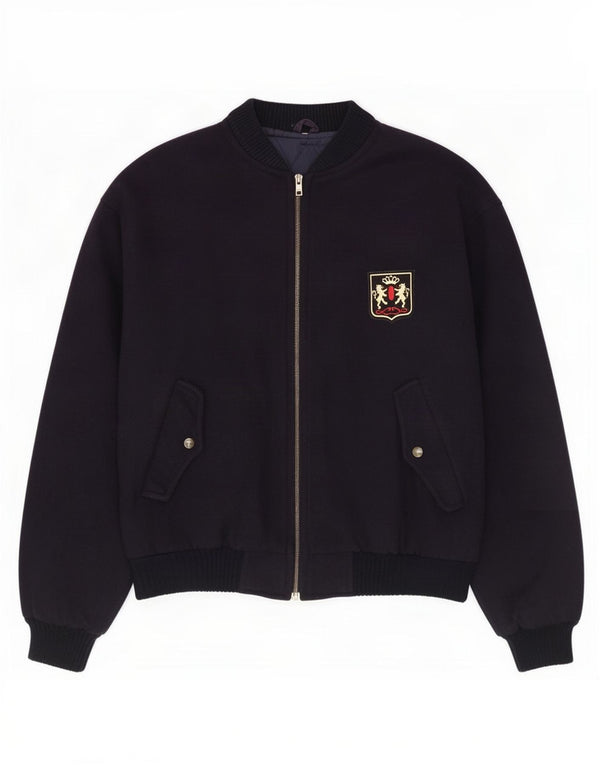Vintage hombres bomber chaqueta Reino Unido 40 grande lana azul marino