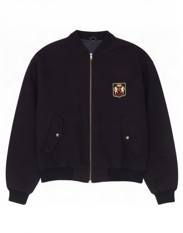 Vintage hombres bomber chaqueta Reino Unido 40 grande lana azul marino