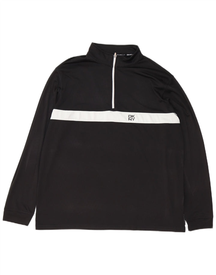 Dkny Hombre Golf Zip Neck Top Manga Larga Grande Negro Colorblock Poliéster
