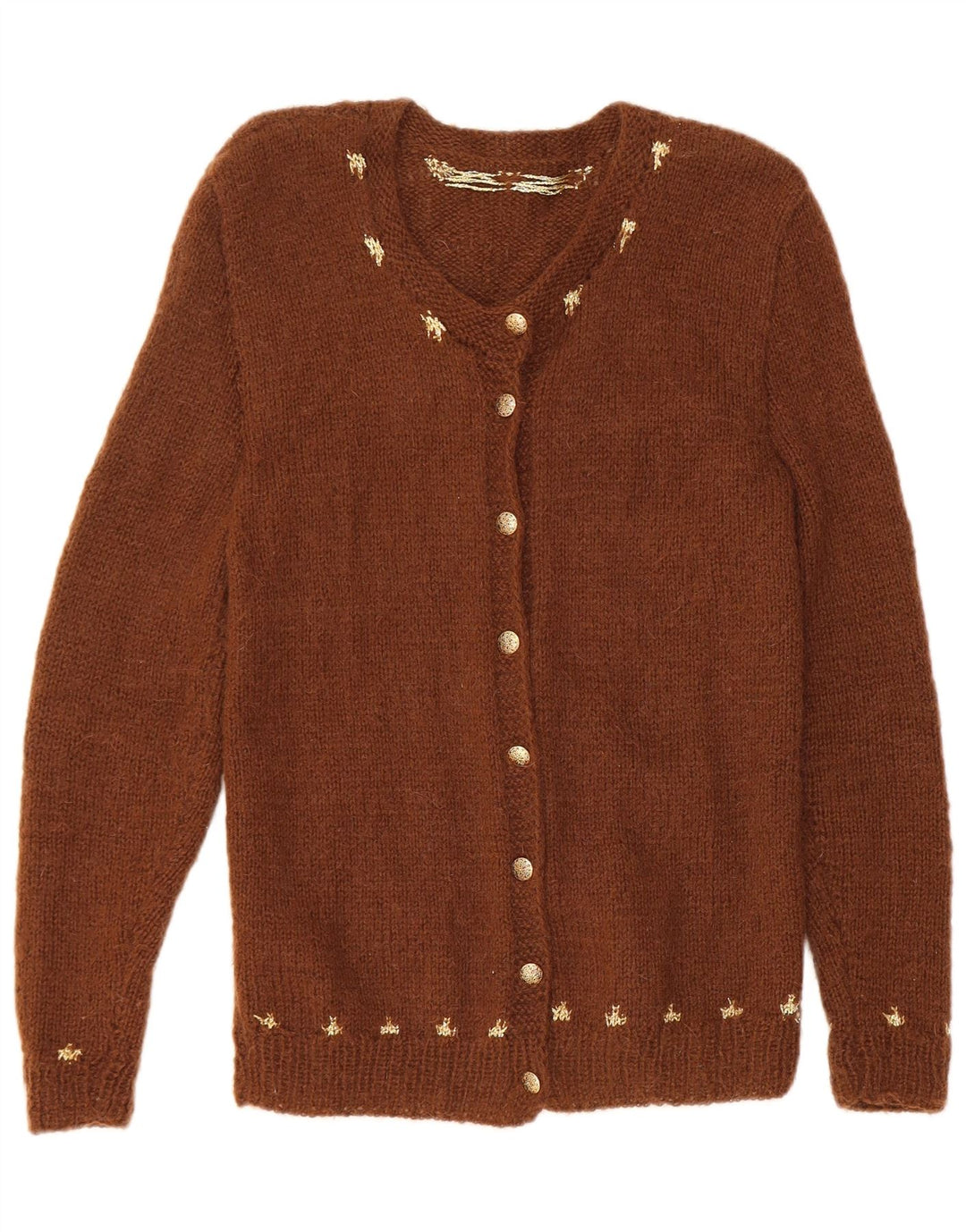 VINTAGE Mujer Cardigan Suéter Reino Unido 8 Pequeño Marrón