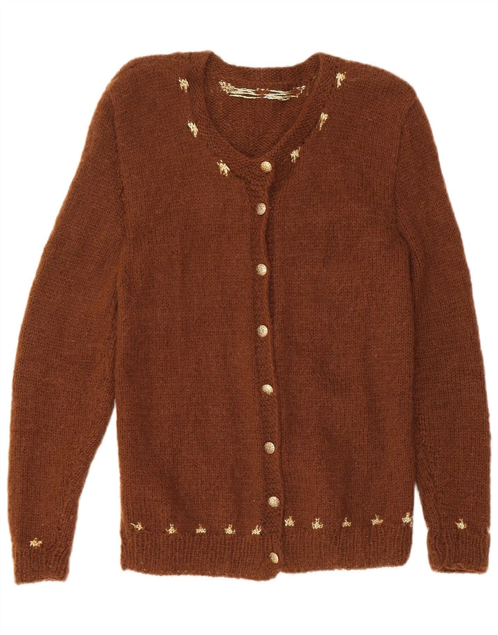 VINTAGE Mujer Cardigan Suéter Reino Unido 8 Pequeño Marrón