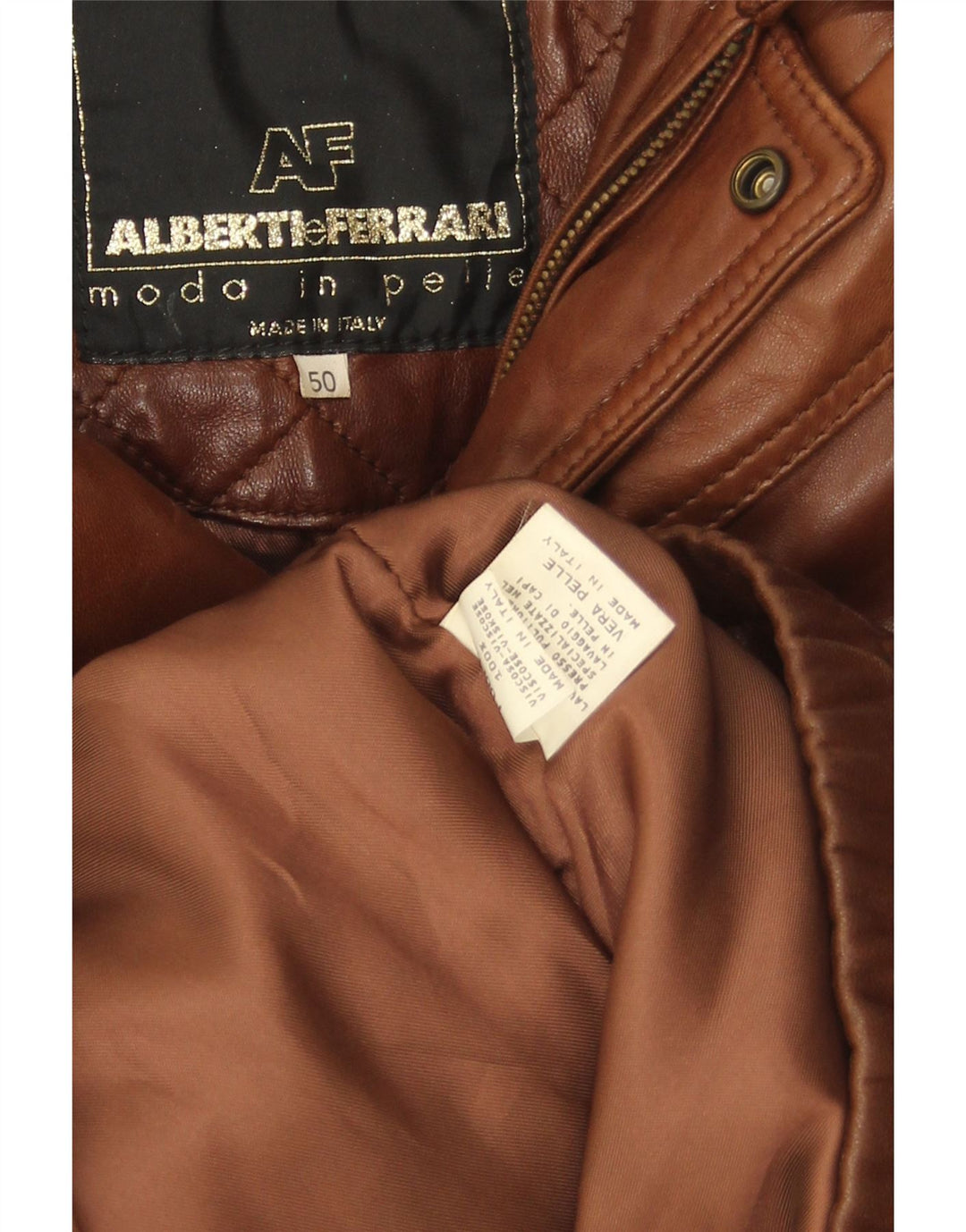 Vintage hombres bombardero chaqueta de cuero IT 50 marrón grande