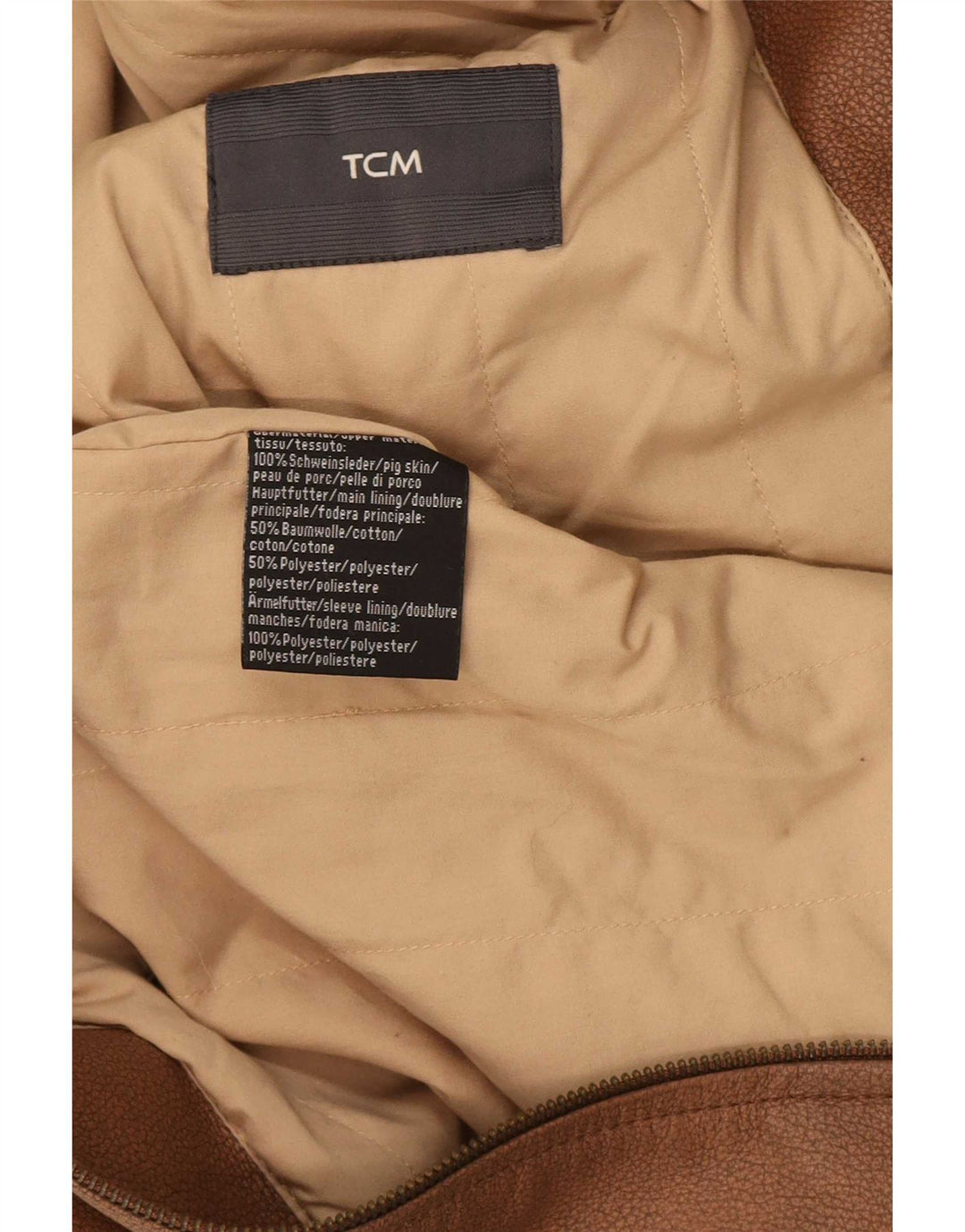 TCM Chaqueta motera de cuero para hombre UK 38 Marrón medio