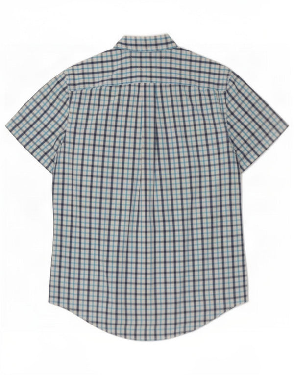 Tommy Hilfiger Camisa de manga corta para hombre de algodón a cuadros azules grandes