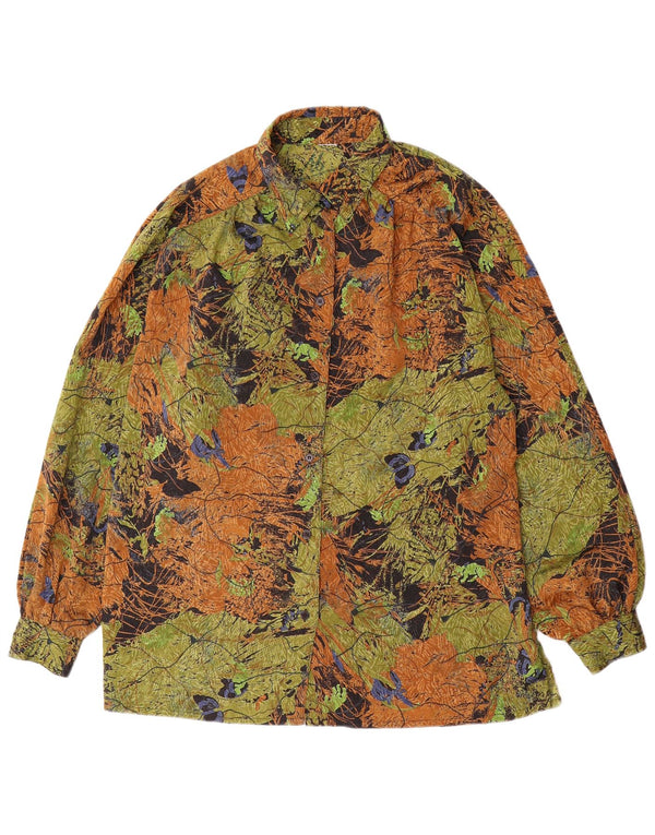 Vintage mujer patrón abstracto camisa blusa Reino Unido 16 verde grande