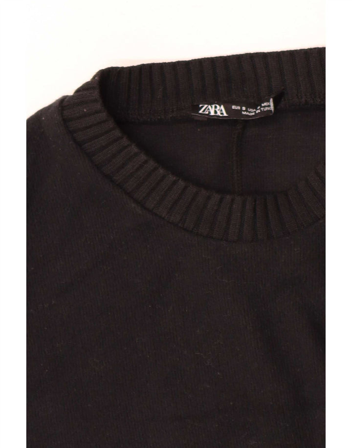Zara Mujer Vestido Jersey De Manga Larga UK 40 Small Poliéster Negro