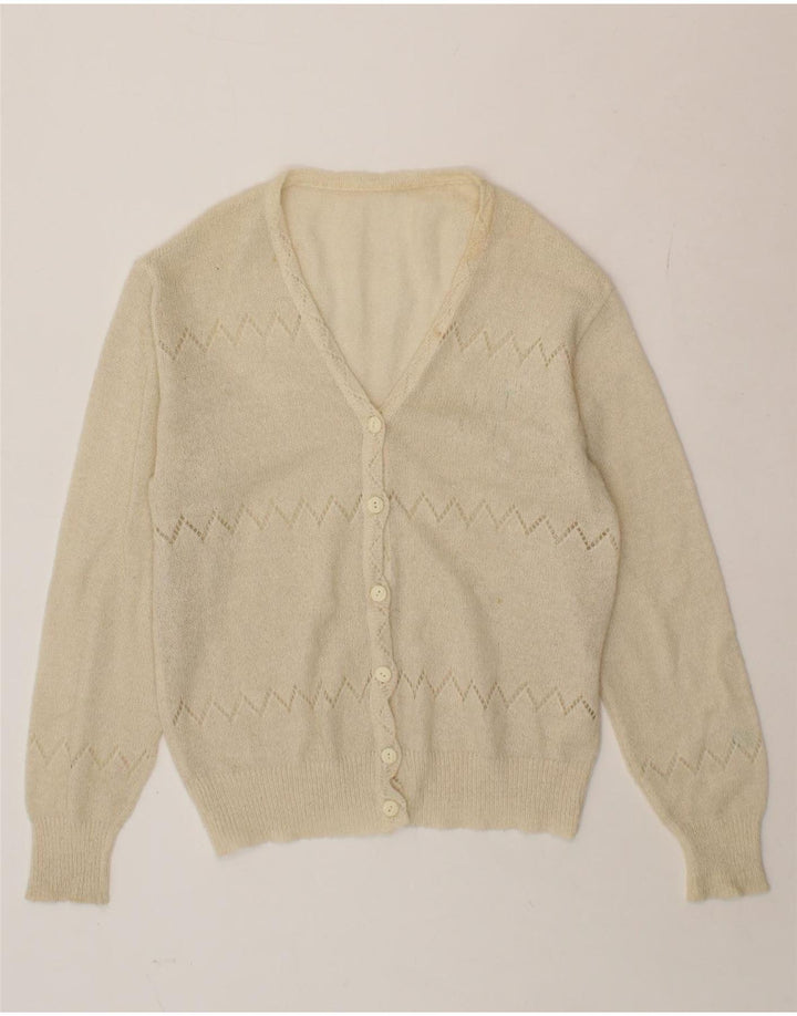 VINTAGE Womens Cardigan Sweater UK 14 Medium Beige Acrylic Vintage Vintage and Second-Hand Vintage from Messina Hembry 