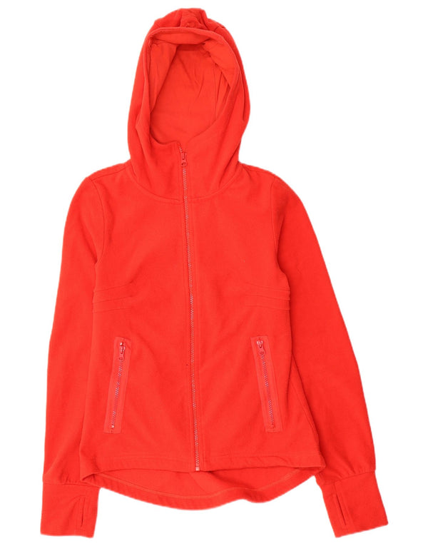 Vintage mujer gráfica con capucha chaqueta de vellón Reino Unido 10 pequeño poliéster rojo
