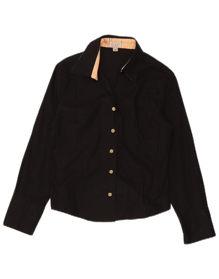 ALVIERO MARTINI Camisa de Mujer UK 12 Mediana Algodón Negro