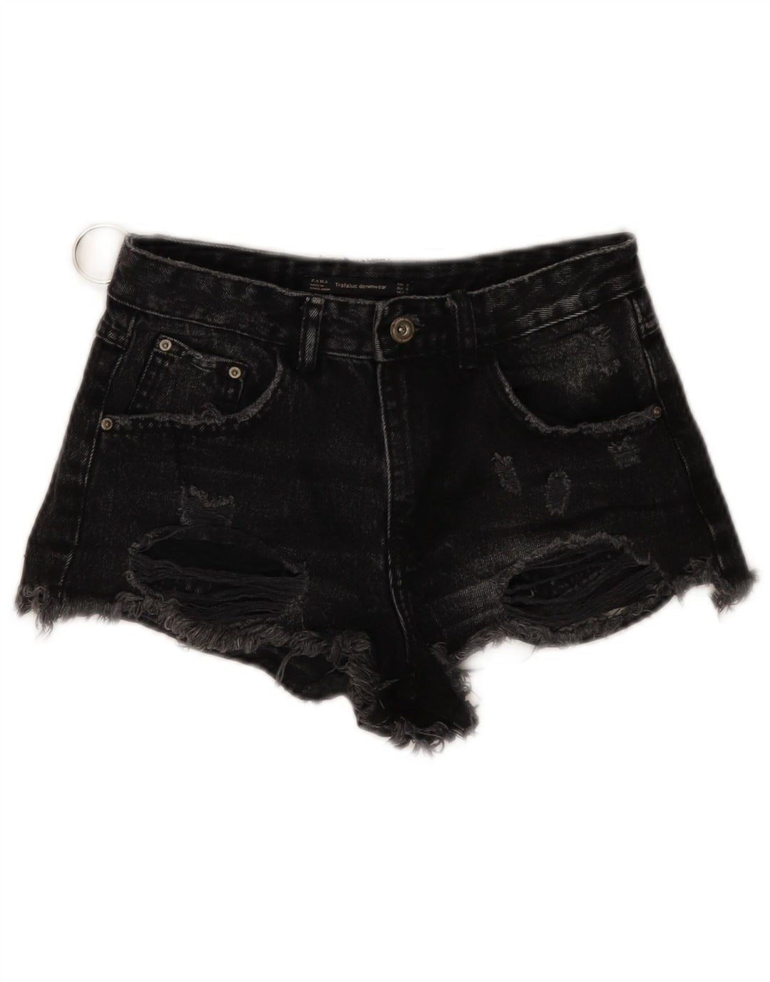 ZARA Mujer Trafaluc Shorts De Mezclilla Desgastados EU 34 2XS W24 Negro