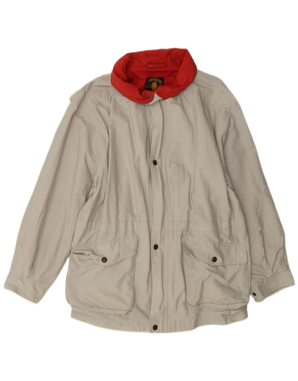 Vintage hombres con capucha chaqueta utilitaria Reino Unido 40 algodón beige grande