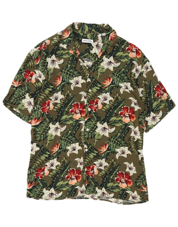 JACK & JONES Hombre Camisa Manga Corta Medium Khaki Floral Viscosa