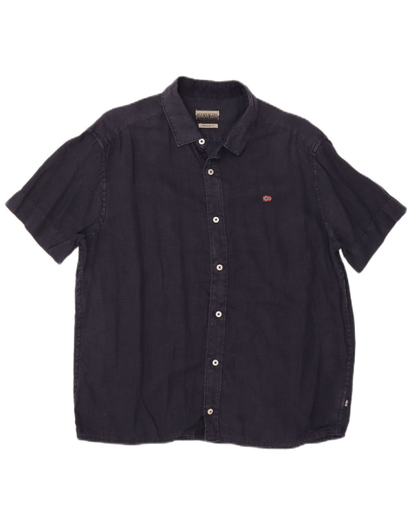 Napapijri Hombre Camisa De Manga Corta Regular Fit Azul Marino Medio