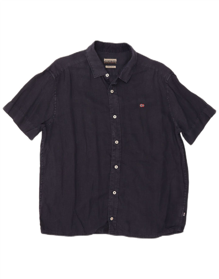 Napapijri Hombre Camisa De Manga Corta Regular Fit Azul Marino Medio