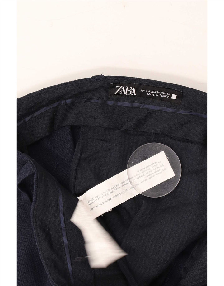 Zara Pantalón de traje ajustado para hombre EU 44 Large W34 L30 Azul marino Poliéster