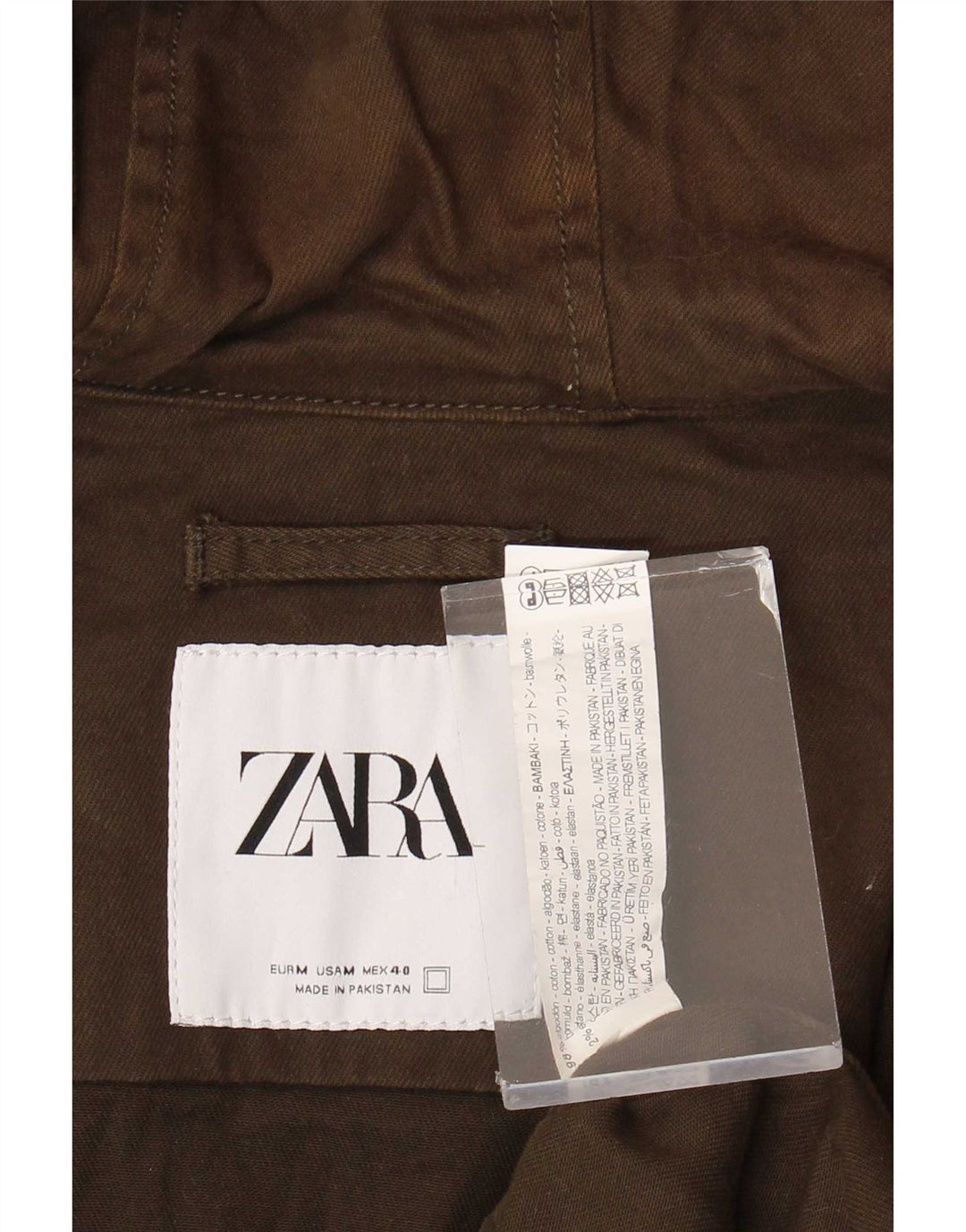 Zara Chaqueta utilitaria con capucha para hombre UK 38 Medium Khaki Cotton