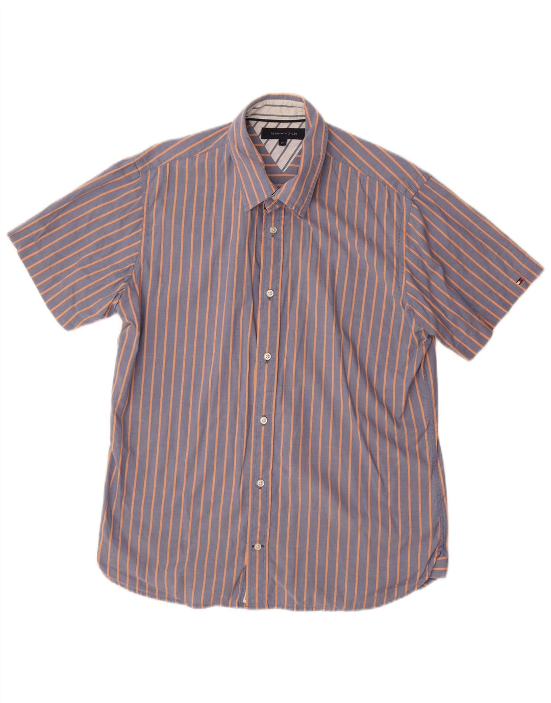 TOMMY HILFIGER Camisa de manga corta para hombre de algodón a rayas azul medio