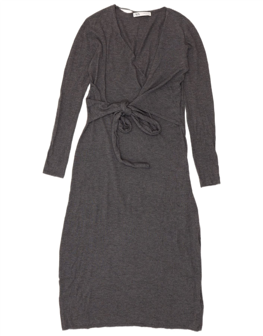 Zara Mujer Vestido Jersey De Manga Larga UK 10 Small Gris Poliéster