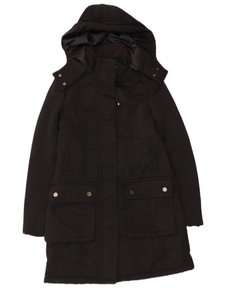 Zara Mujer Parka Con Capucha Chaqueta UK 42 Medium Negro