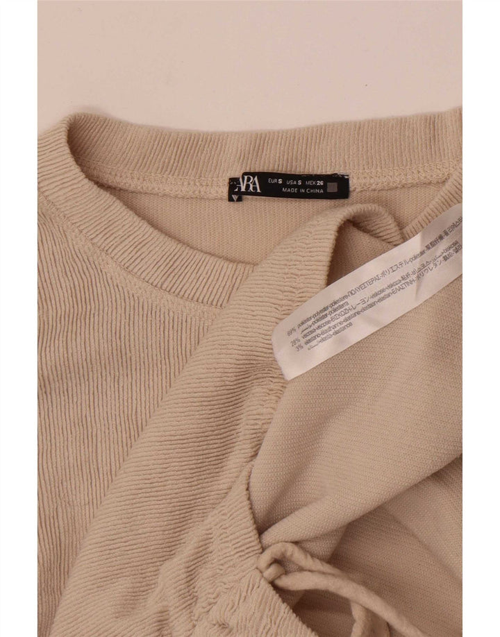 Zara Mujer Top Manga Larga UK 40 Small Beige Poliéster