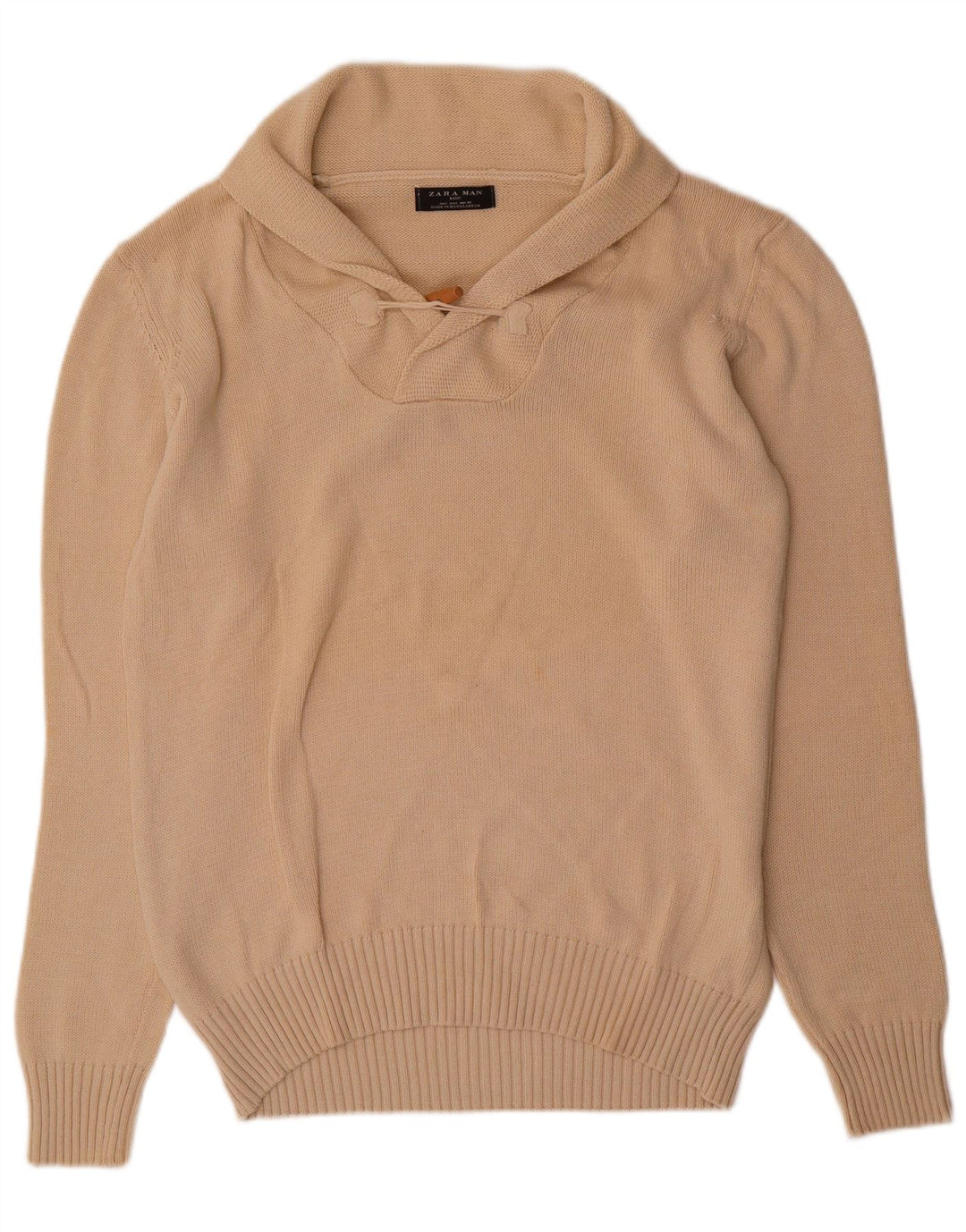 Zara Hombre Jersey Con Cuello Chal Jersey Grande Algodón Beige