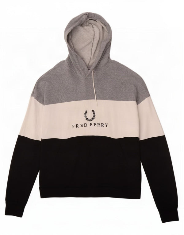 Fred Perry Jersey con capucha gráfica para mujer UK 10 Small Grey Colourblock