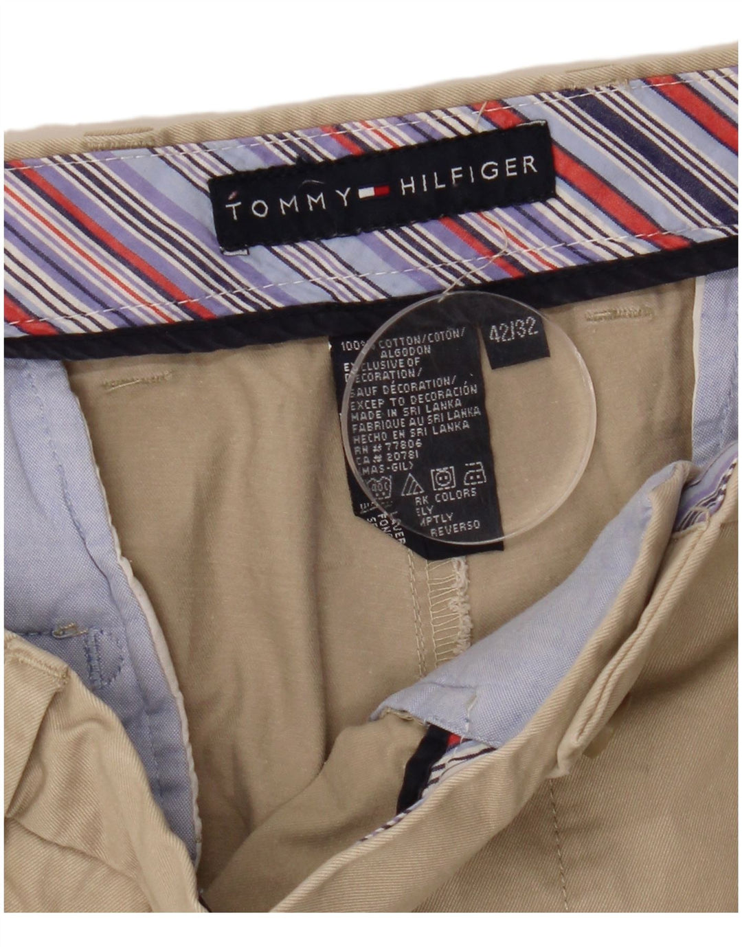 TOMMY HILFIGER Pantalón chino con pinzas para hombre W42 L32 Algodón beige