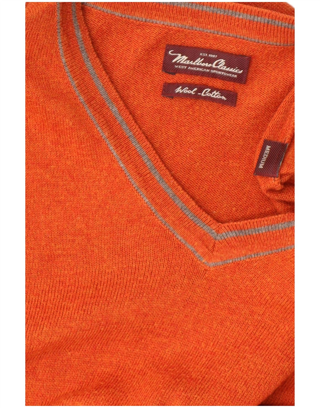 Marlboro Classics - Jersey con cuello en V para hombre, lana naranja mediana
