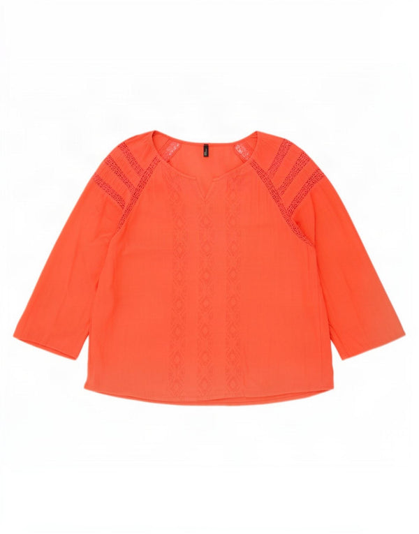 Benetton Blusa De Manga 3/4 Para Mujer ES 40 Small Naranja Geométrico