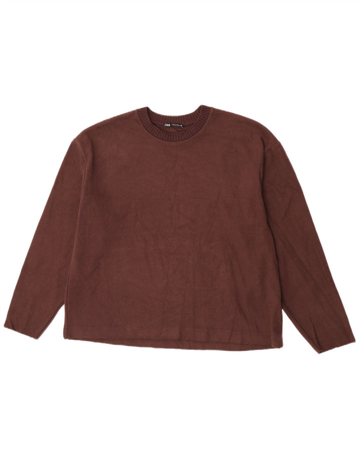 Zara - Jersey con cuello barco para mujer, talla 40, talla grande, poliéster marrón