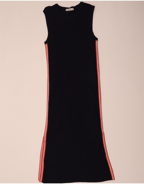 Zara Mujer Vestido Jersey Sin Mangas UK 40 Small Negro Rayas