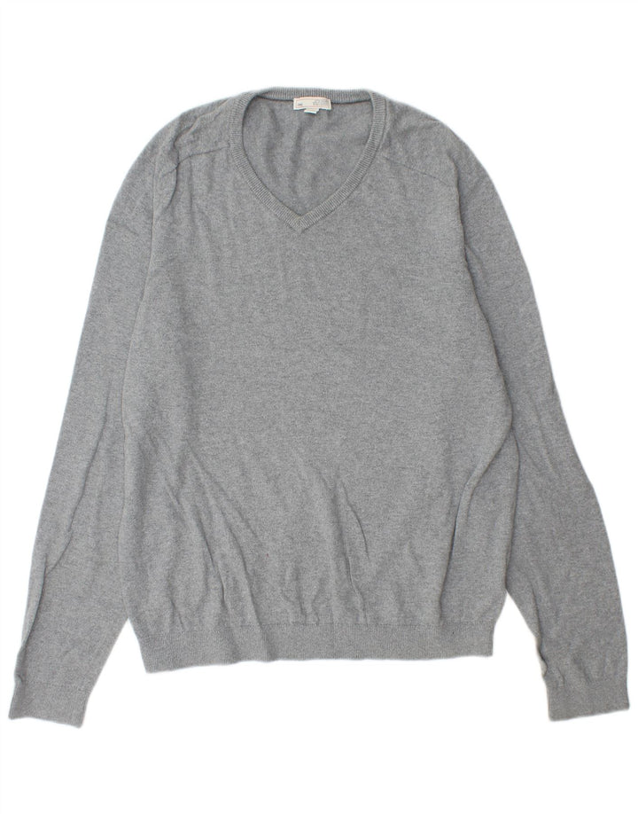 Gap Jersey con cuello en V para hombre, talla grande, algodón gris