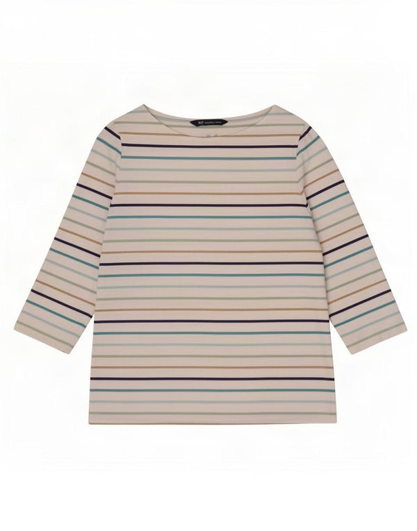 Crew Clothing Top para mujer manga 3/4 UK 12 Mediano Rayas multicolores
