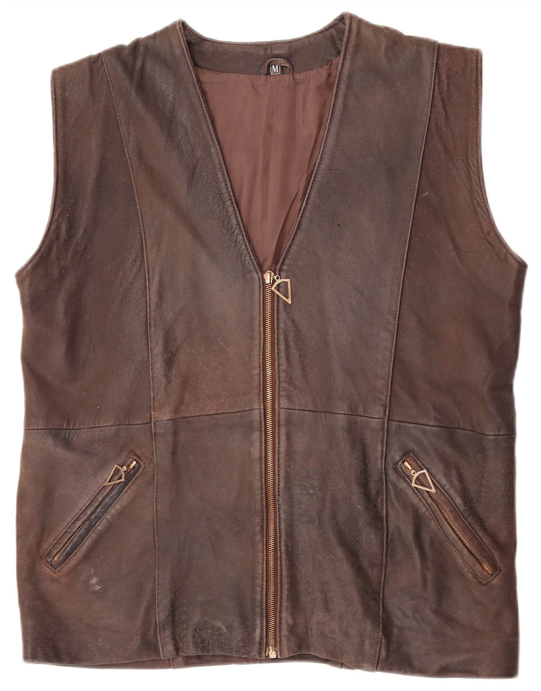 Chaleco de cuero vintage para hombre Reino Unido 38 Marrón medio