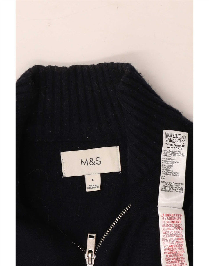 Marks & Spencer Jersey con cuello y cremallera para hombre, talla grande, rayas azul marino