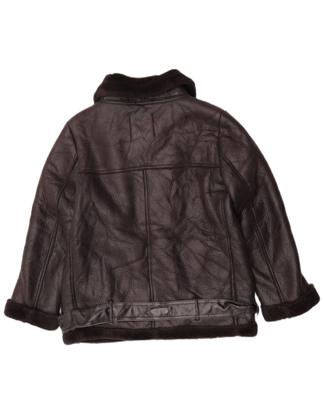Zara Mujer Chaqueta Sherpa De Piel Sintética UK 44 Mediano Poliuretano Negro