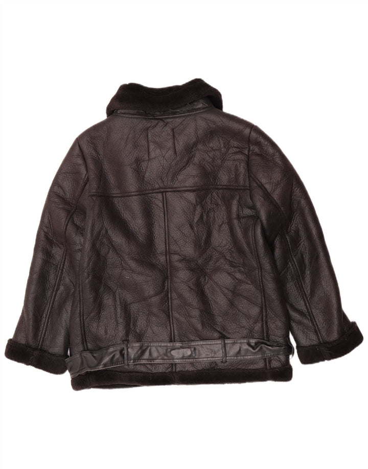 Zara Mujer Chaqueta Sherpa De Piel Sintética UK 44 Mediano Poliuretano Negro