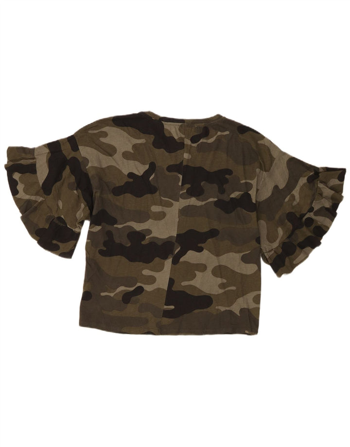 Zara Mujer Trafaluc Blusa Top UK 44 Camuflaje Verde Medio