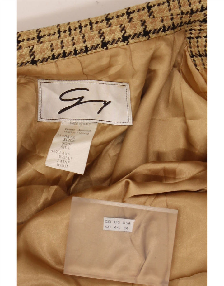 GENNY Chaqueta blazer de 2 botones para mujer US 14 XL Beige Check Silk