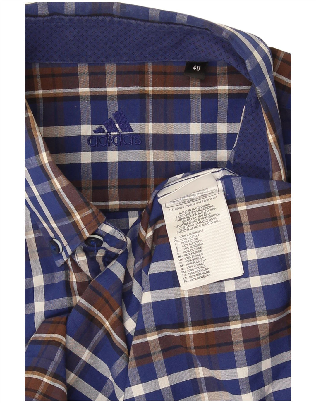 Camisa Adidas Hombre Talla 40 Algodón A Cuadros Azul Medio
