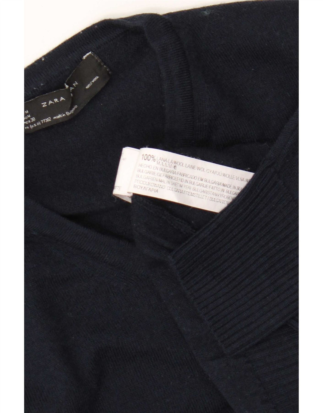 Zara Hombre Jersey Con Cuello En V De Lana Azul Marino Medio