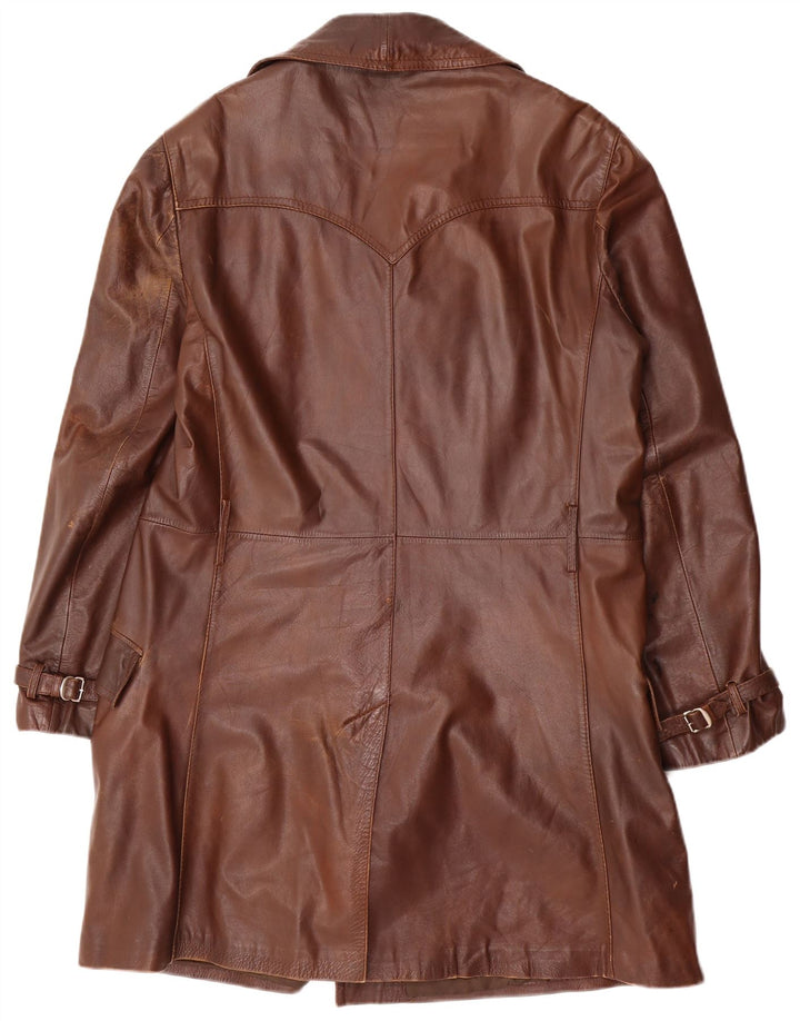Vintage hombres doble pecho cuero abrigo Reino Unido 38 marrón medio