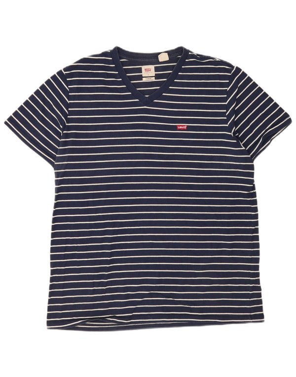 Levi's Camiseta estándar para hombre Top grande de algodón a rayas azul marino