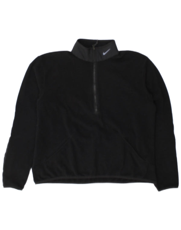 Nike - Jersey de forro polar con cuello y cremallera Therma-Fit para mujer, talla M, poliéster negro