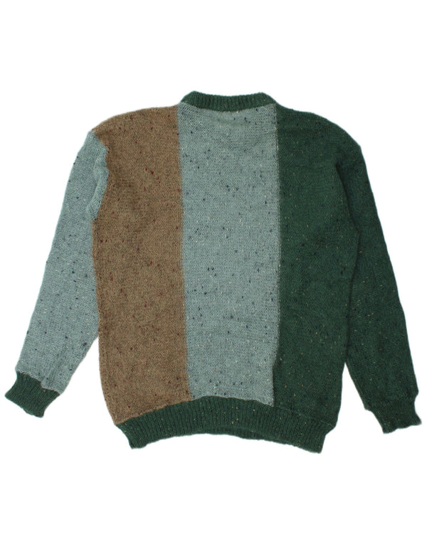 Vintage hombres cuello redondo jersey suéter IT 54 XL lana moteada multicolor