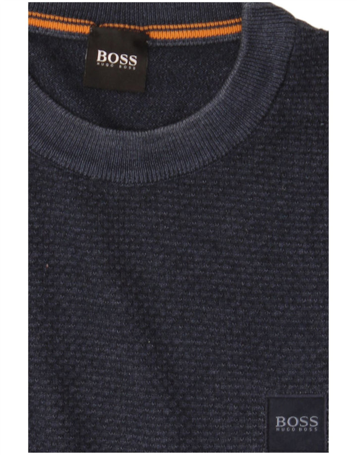 Hugo Boss Hombre Jersey De Cuello Redondo Jersey De Lana Virgen Azul Marino Mediano